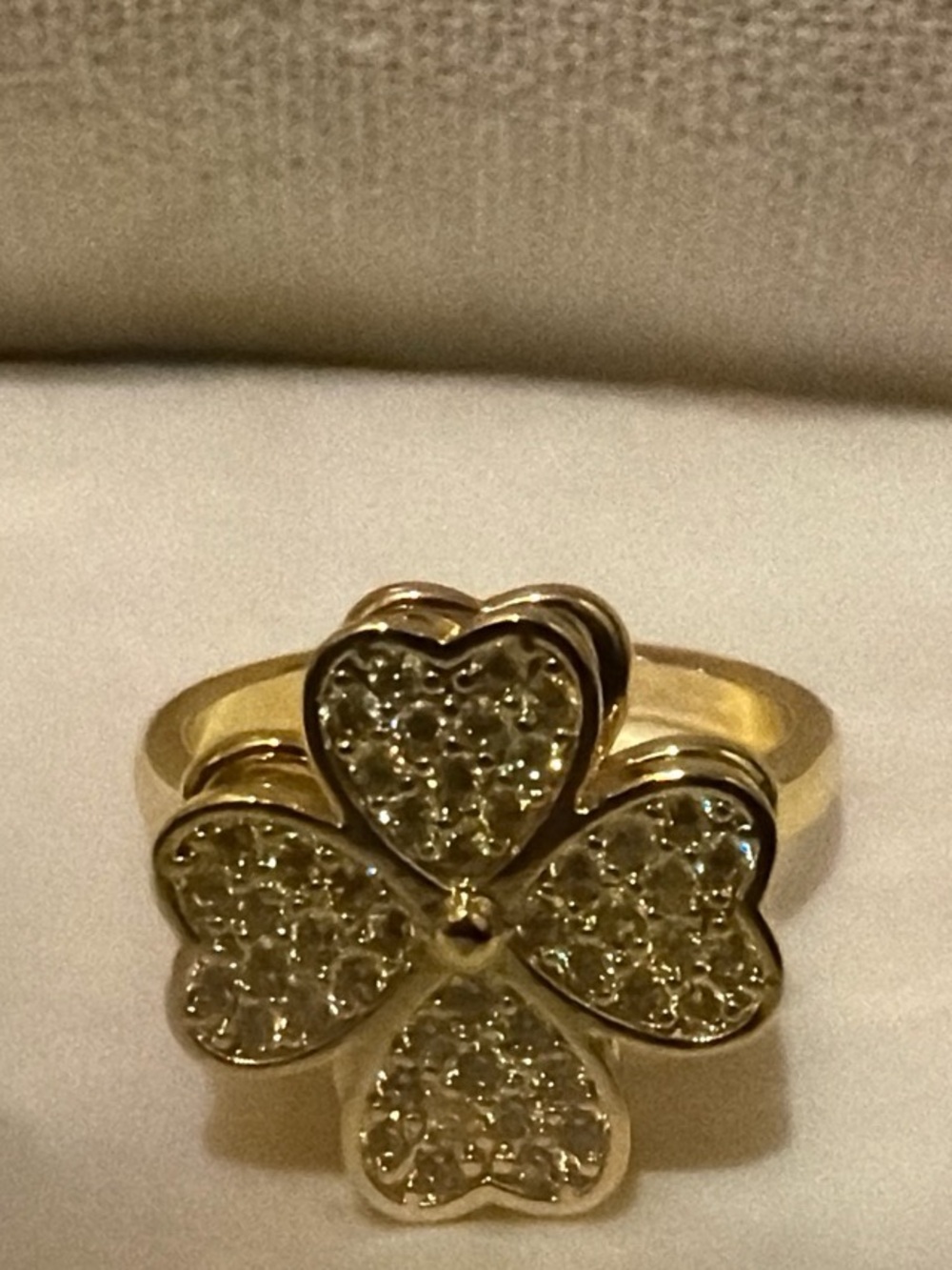 Gold Clover Flower Ring with Crystal Accents - Women Jewelry